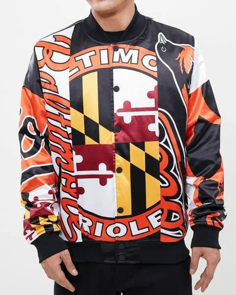 Weekend-Only Price Drops MLB BALTIMORE ORIOLES MASHUP MEN'S SATIN JACKET (BLACK)