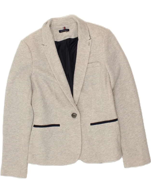 Savings Event TOMMY HILFIGER Womens 1 Button Blazer Jacket US 8 Medium Grey Cotton