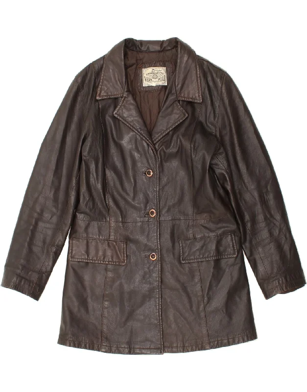 Weekend Price Cuts Galore VINTAGE Womens Leather Coat UK 14 Large Brown Leather
