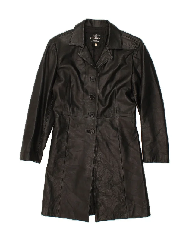 Early Access VINTAGE Womens Leather Coat UK 10 Small Black Leather