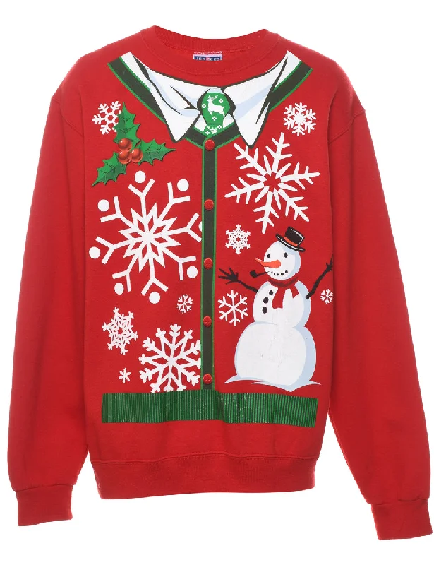 Final Offer Snowman Christmas Design Red & Green Sweatshirt - M