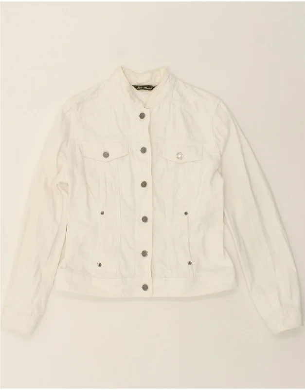 Hurry Up EDDIE BAUER Womens Denim Jacket UK 12 Medium White Cotton