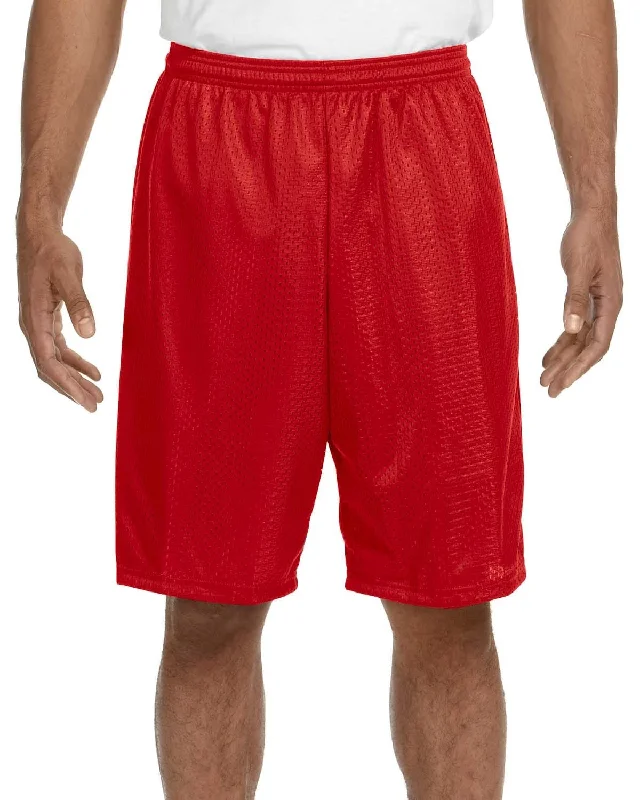 Great Bargain A4 Adult Nine Inch Inseam Mesh Shorts | Scarlet