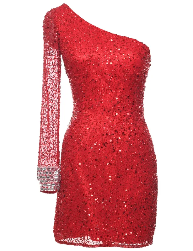 Year-End Deals Silk One Shouldered Evening Dress - S