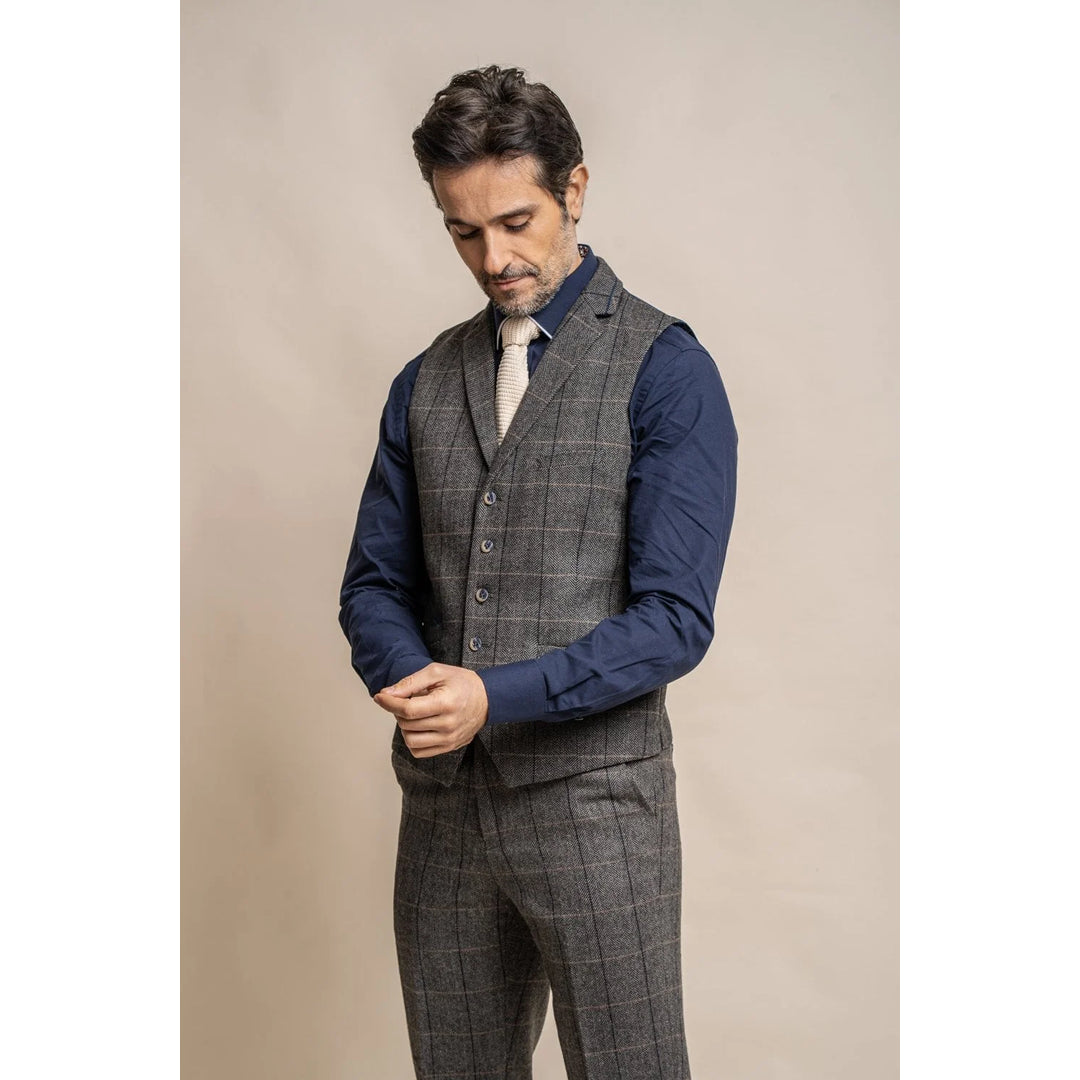 Unbeatable Prices Albert - Men's Tweed Check Grey Waistcoat