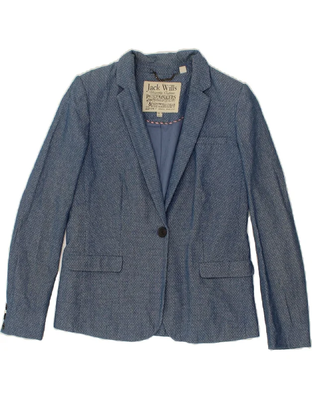 Stock Up JACK WILLS Womens 1 Button Blazer Jacket UK 10 Small Navy Blue Spotted