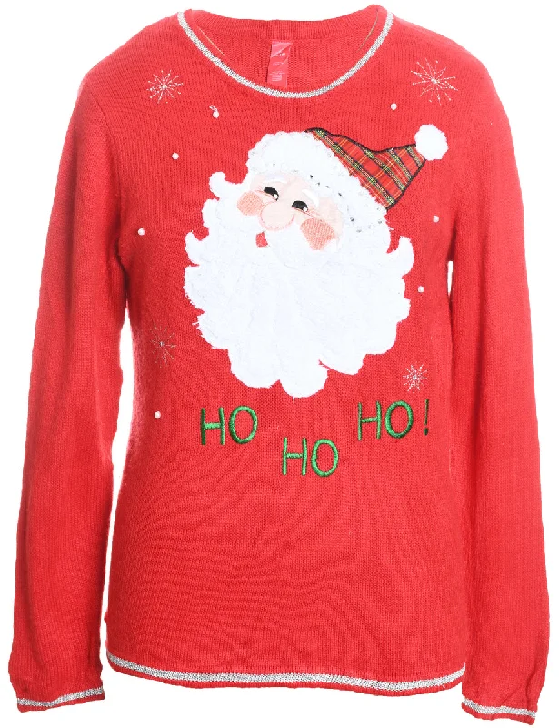 Weekend Specials to Relish Santa Claus Design Embroidered Red Christmas Jumper - M