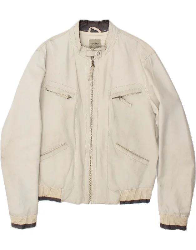 Weekend Wonders Await! CONBIPEL Womens Leather Jacket IT 54 3XL Off White Leather