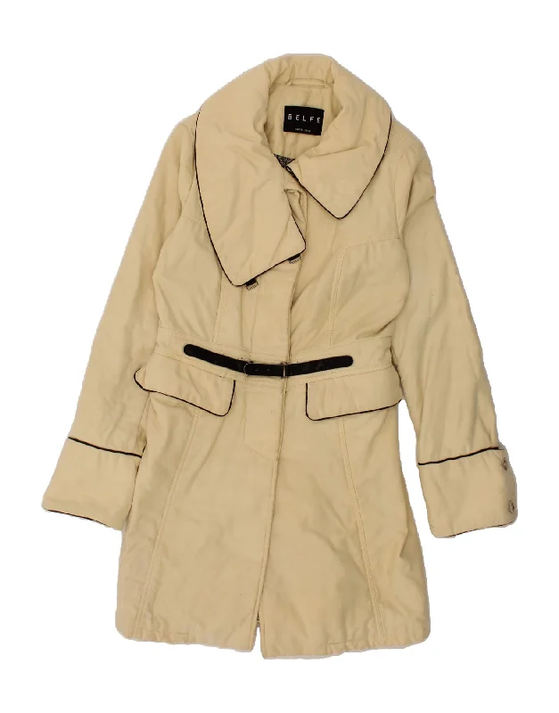 Overstock Sale BELFE Womens Overcoat UK 6 XS Beige Cotton