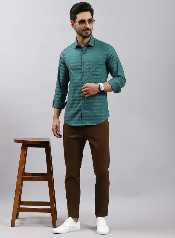 Deal of the Day Men Green Printed Cotton Blend Shirt