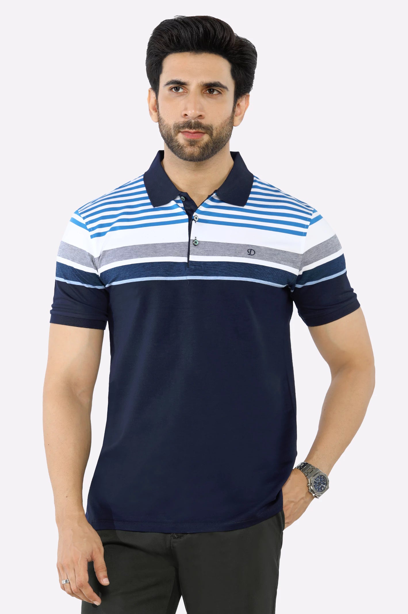 Super Savings Blue Yarn Dyed Polo