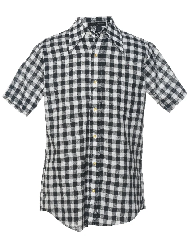 Weekend Shopping Extravaganza Short Sleeve Black & Red 1970s Checked Shirt - S