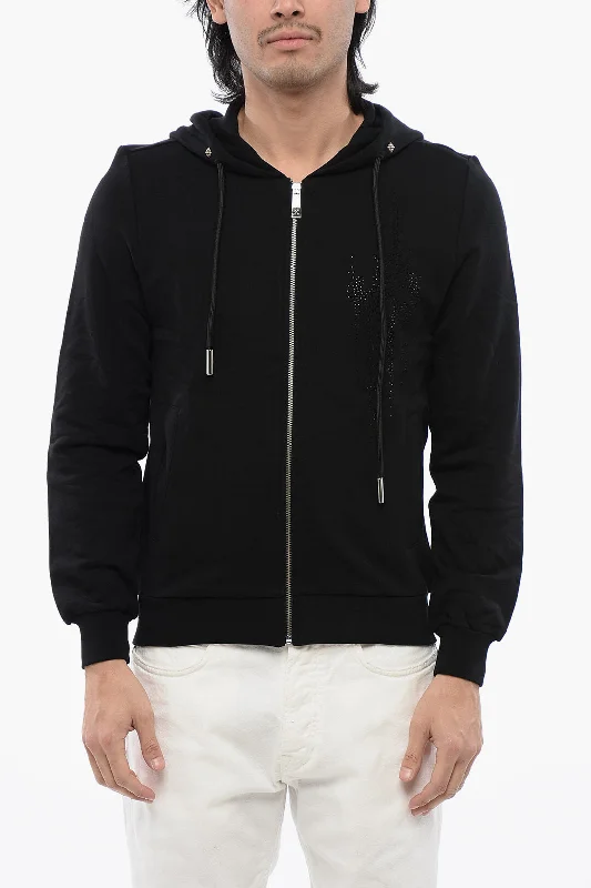 Weekend Savings Bonanza John Richmond Brushed Cotton Zipped Hoodie With Strass Tribal