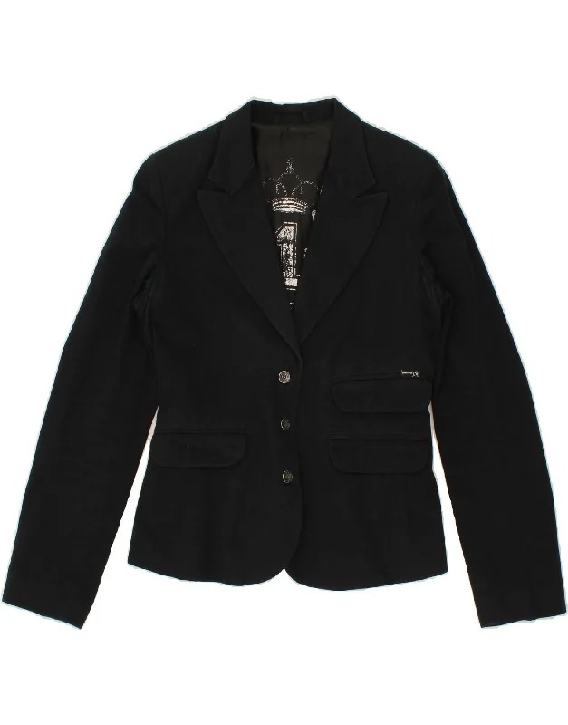 Weekend Savings Spree PHARD Womens 3 Button Blazer Jacket UK 14 Large Black Cotton