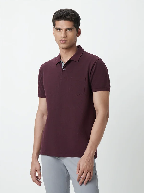 Weekend Deals to Make You Happy WES Casuals Wine Cotton Blend Slim-Fit Polo T-Shirt