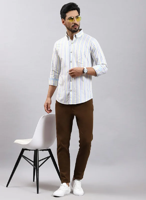 Big Deal Men Yellow Stripe Pure Cotton Shirt