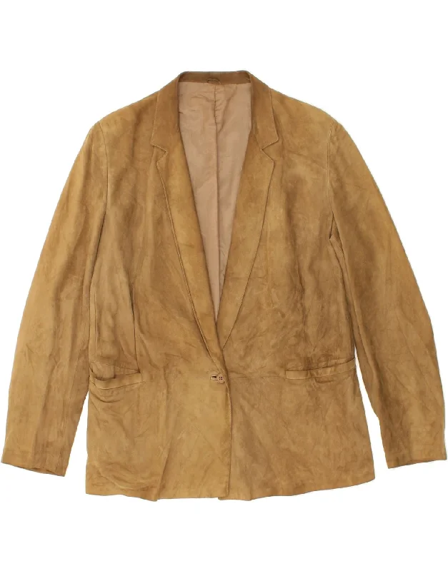 Huge Savings COUNTRY Womens Suede 1 Button Blazer Jacket UK 12 Medium Brown Leather