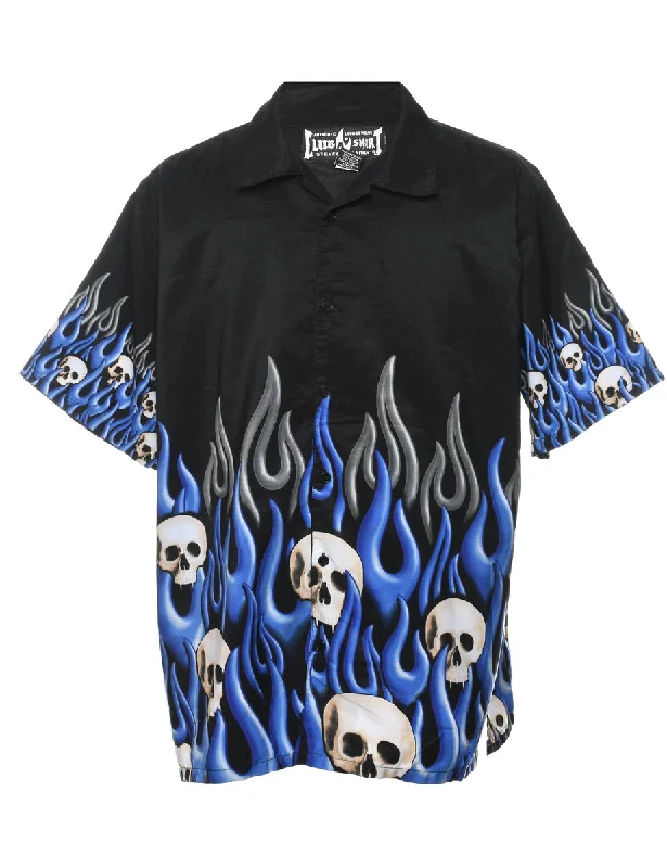 Can't Resist Short-Sleeve Black & Blue Y2K Skull Design Shirt - XL
