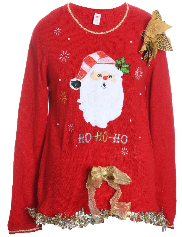 Weekend Savings Bonanza Santa Claus Design Embroidered Knit Christmas Jumper - L