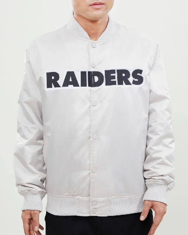 Low Price NFL LAS VEGAS RAIDERS WORDMARK MEN'S SATIN JACKET (SILVER)