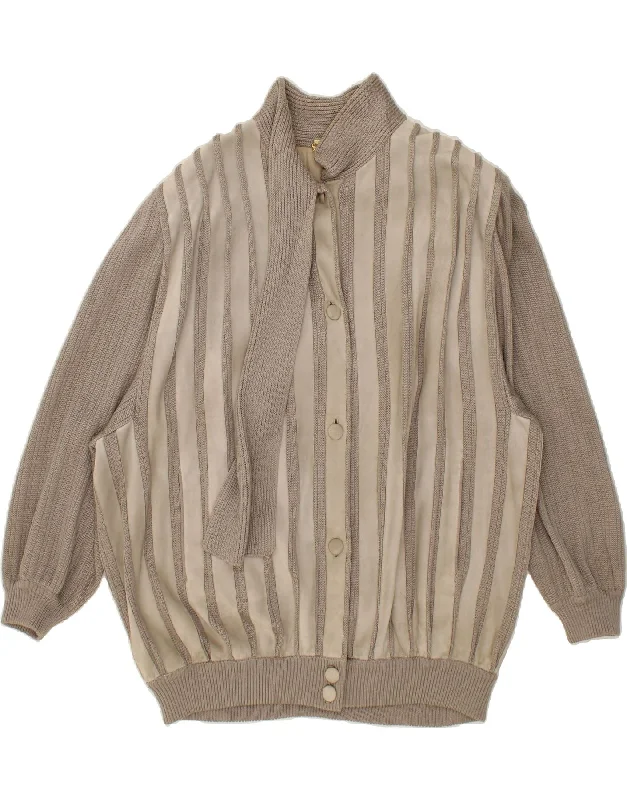 Limited Supply VINTAGE Womens Oversized 3/4 Sleeve Bomber Jacket UK 20 2XL Grey Striped