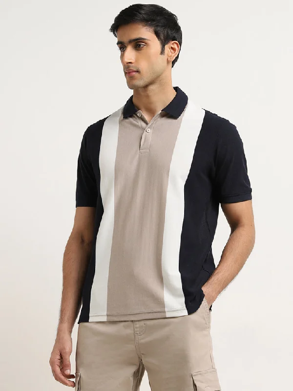 Can't Resist WES Casuals Navy Colour-Blocked Relaxed-Fit Polo T-Shirt