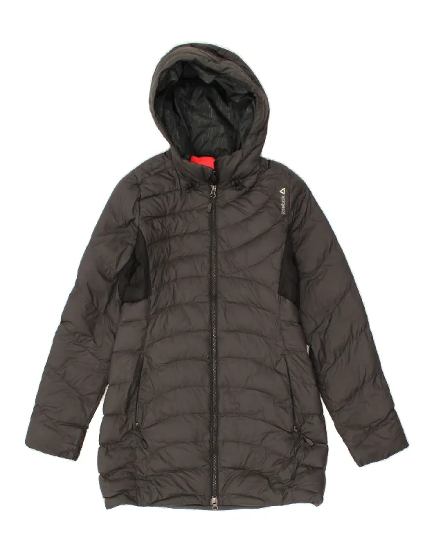 Hot Buy REEBOK Womens Hooded Padded Coat UK 6 XS Black Polyester