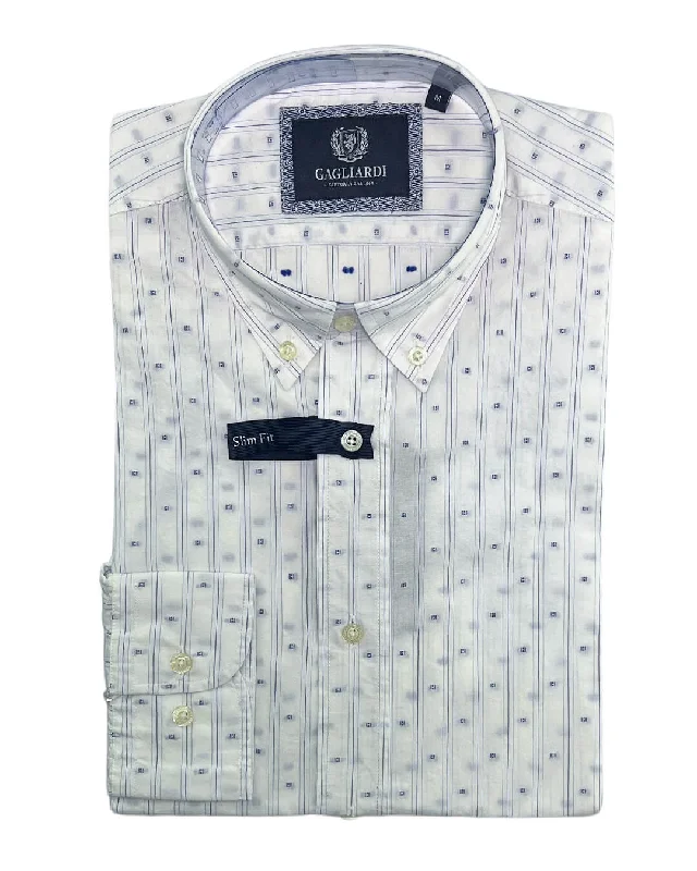 Bonus Offer White & Blue Fine Stripe Jacquard Shirt