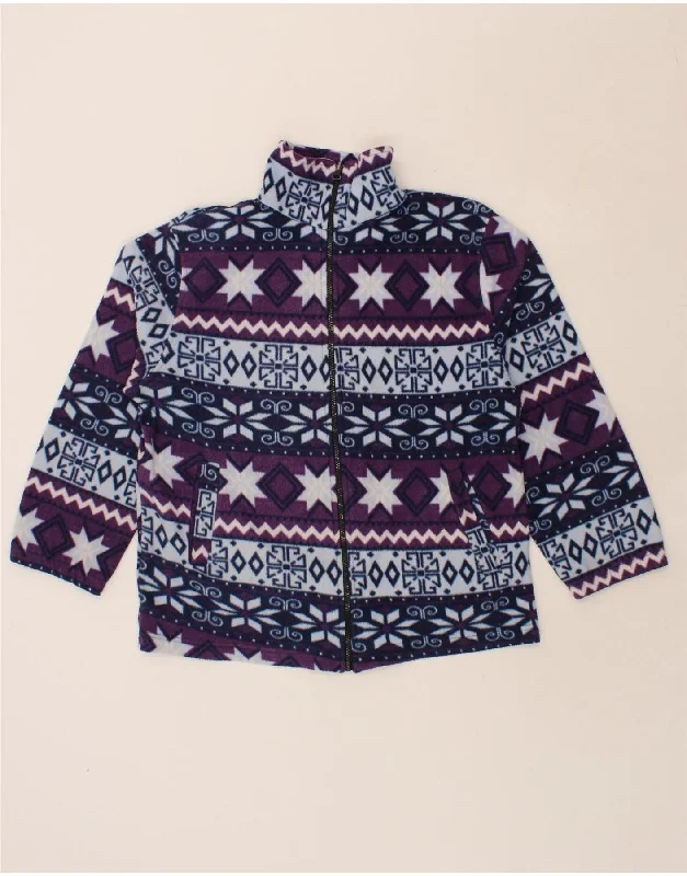 Early Access VINTAGE Womens Loose Fit Fleece Jacket UK 14 Medium Purple Fair Isle Aztec