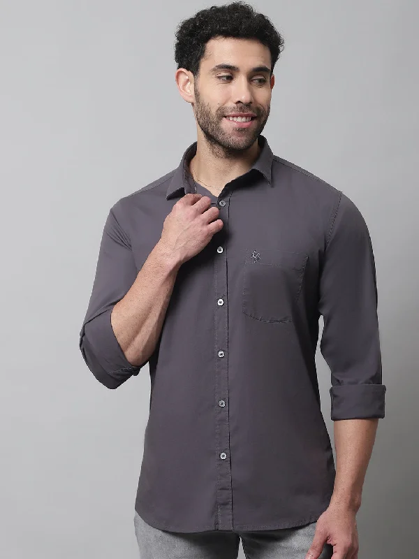 Limited Offer Men's Dark Grey Casual Plain Stretch Full Sleeve Shirt