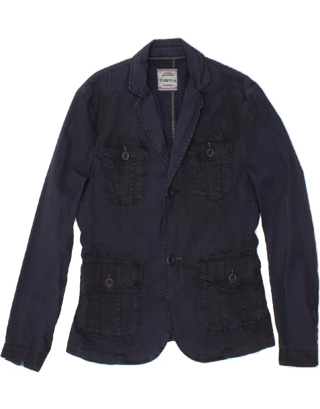 Hurry Up ENERGIE Womens 2 Button Blazer Jacket IT 46 Large Navy Blue Cotton