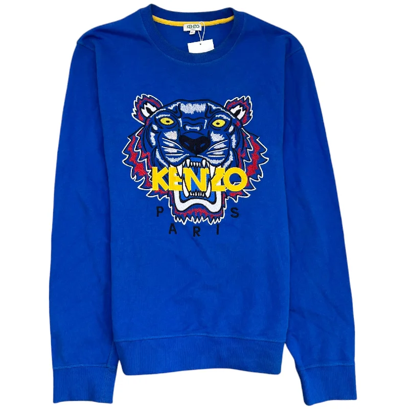 Weekend Discounts to Grab Men's Embroidered Tiger Jumper Blue Size XL