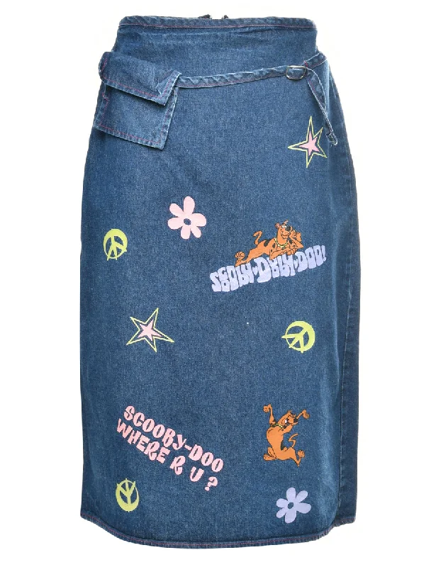 Cash Savings Scooby Doo Design Printed 1990s Denim Skirt - S