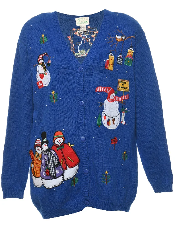 Weekend Savings Delight Snowman Christmas Cardigan - M