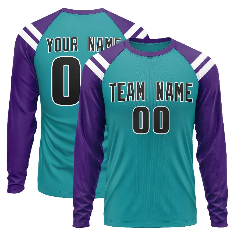 Weekend Savings Extravaganza Custom Aqua Purple-White Crew Neck Personalized Raglan Long Sleeve Performance T-Shirt