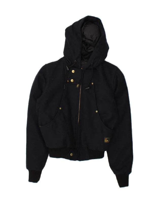Weekend Deals That Thrill RICHLU Womens Crop Hooded Bomber Jacket UK 10 Small Navy Blue Wool Weekend Deals That Thrill RICHLU Womens Crop Hooded Bomber Jacket UK 10 Small Navy Blue Wool