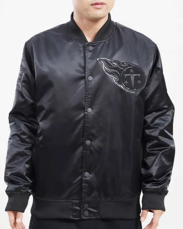 New Deal NFL TENNESSEE TITANS TRIPLE BLACK MEN'S SATIN JACKET (TRIPLE BLACK)