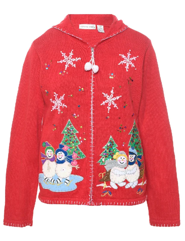 Act Now Snowman Christmas Cardigan - M