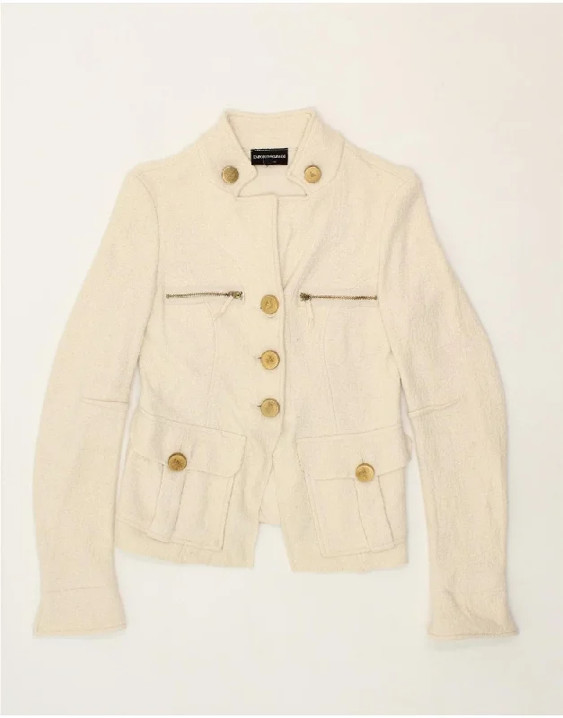 Your Weekend, Your Savings EMPORIO ARMANI Womens 3 Button Blazer Jacket EU 38 Medium Off White