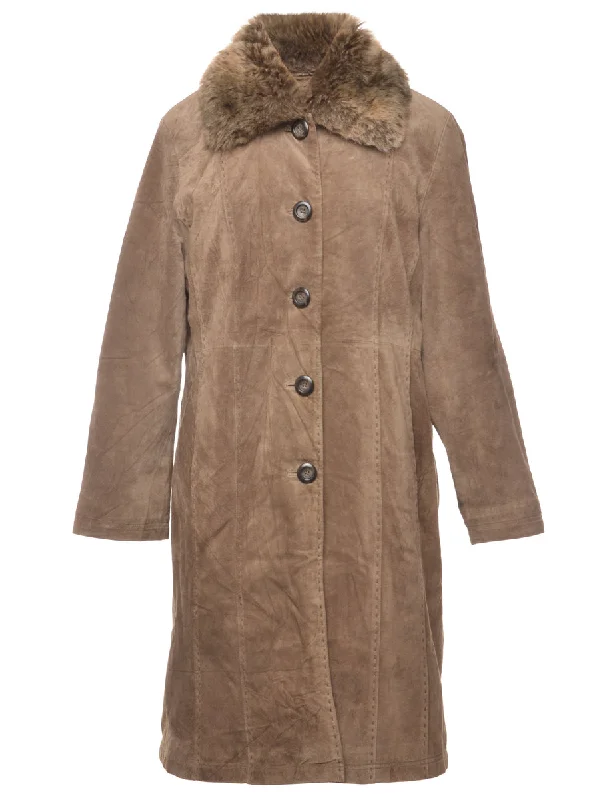One-Day Only Single-Breasted Brown Suede Coat - M