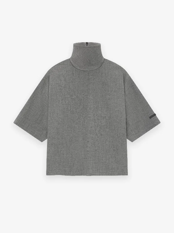 Super Deal Wool Canvas High Neck Short Sleeve Shirt