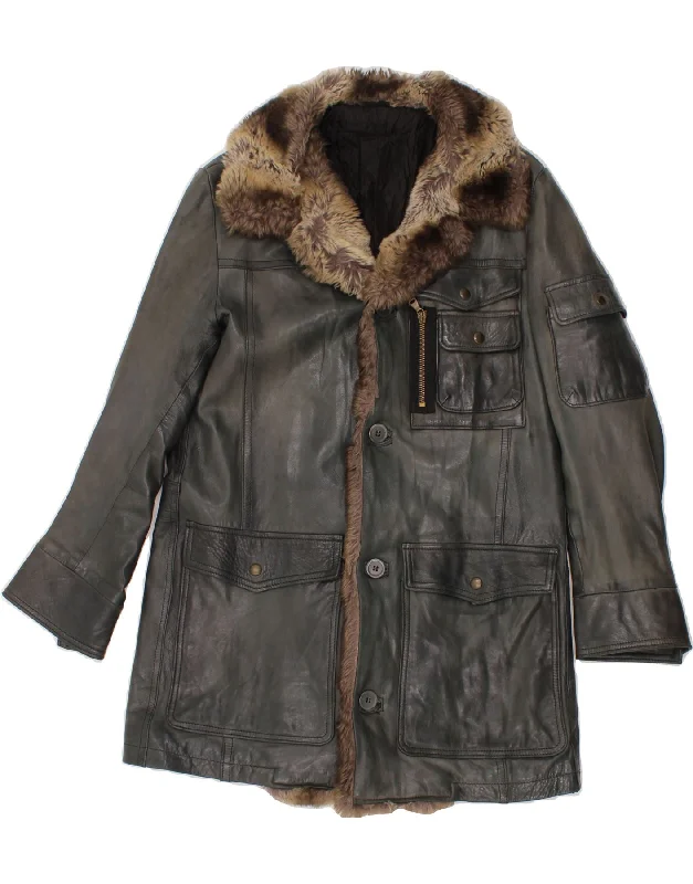 Shop and Save DANIELE ALESSANDRINI Womens Leather Coat IT 48 XL Grey Leather