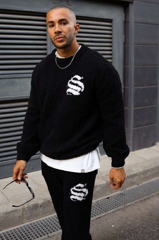 Exclusive Weekend Offers Inside Emblem Knitted Sweater - Black