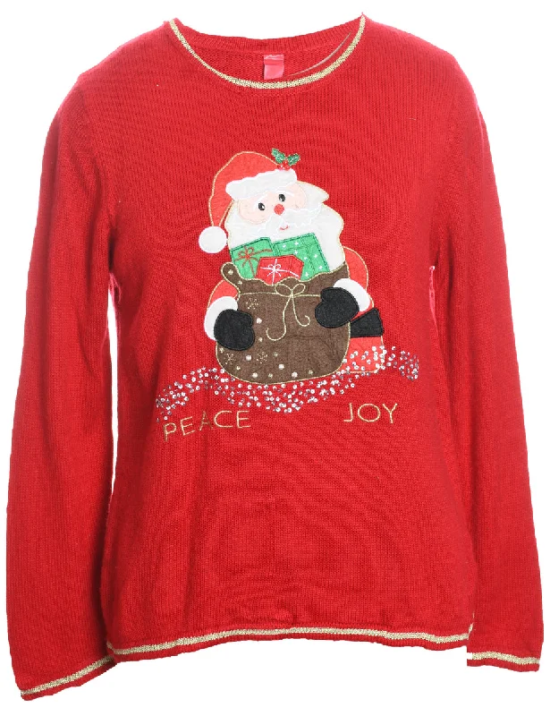 Weekend Discounts to Enjoy Santa Claus Design Red Knit Christmas Jumper - M