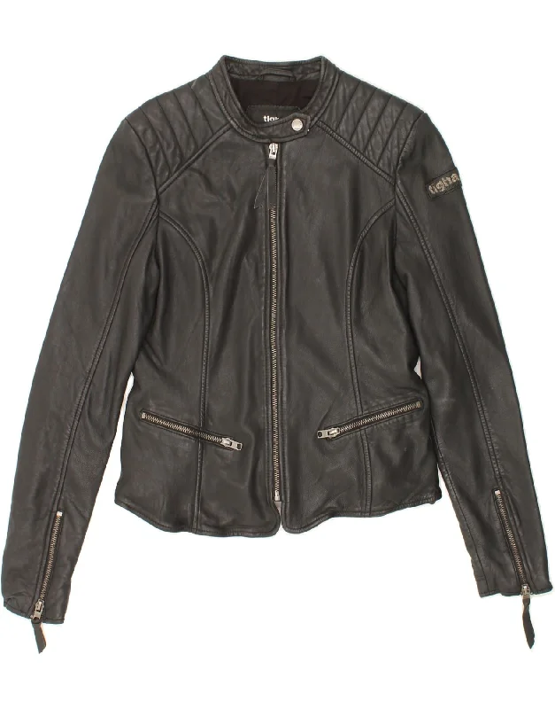 Best Choice TIGHA Womens Graphic Leather Biker Jacket UK 18 XL Black Leather