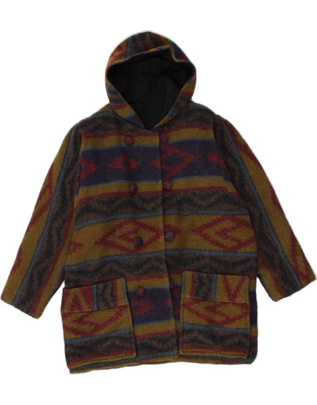 Savings Event VINTAGE Womens Hooded Overcoat UK 20 2XL Khaki Striped