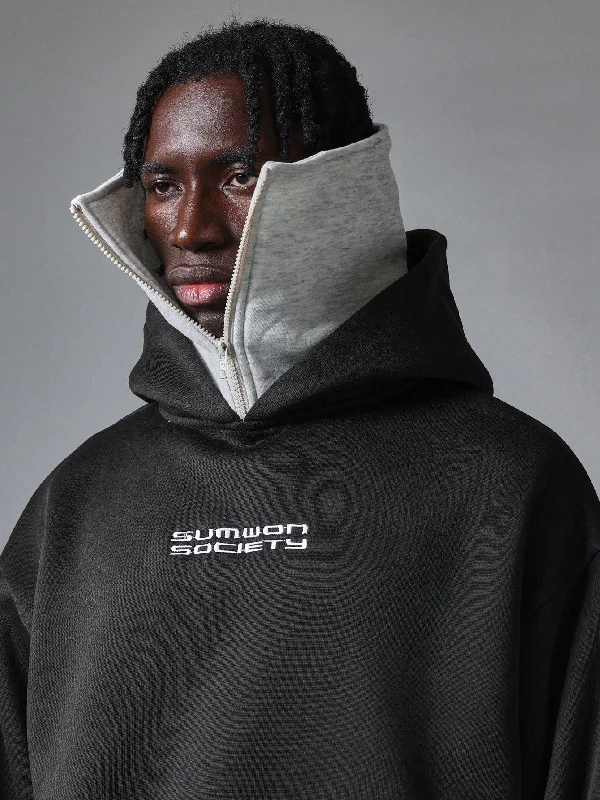 Weekend Deals That Excite Regular Fit Contrast Colour Zip Masked Overhead Hoodie With Embroidery & Side Pocket
