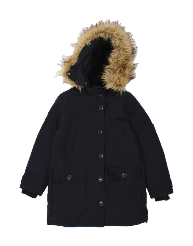Now Available J. CREW Womens Hooded Windbreaker Jacket UK 10 Small Navy Blue Polyester