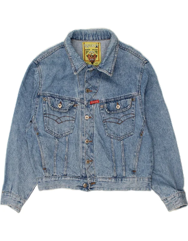 Weekend Discounts to Delight SQUAW Womens Denim Jacket UK 16 Large Blue Cotton