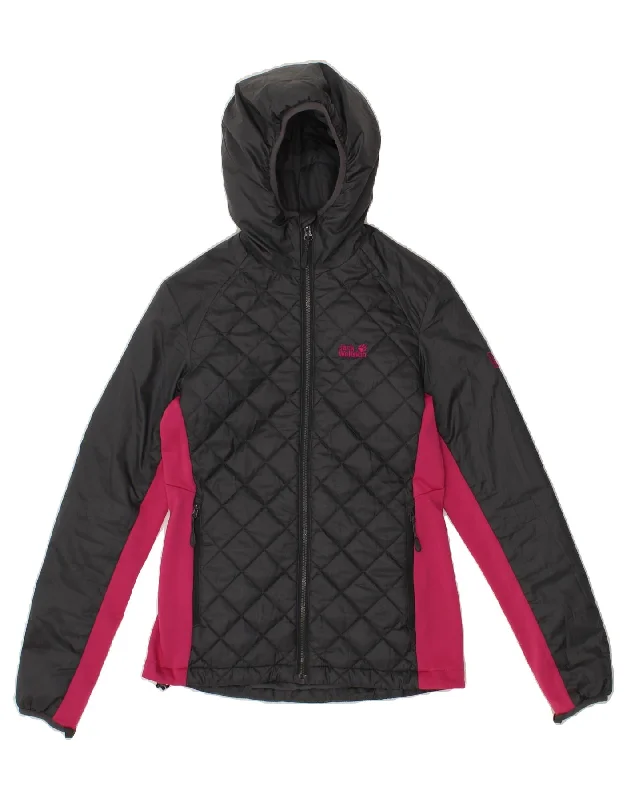 Now or Never JACK WOLFSKIN Womens Hooded Padded Jacket UK 6 XS Black Colourblock